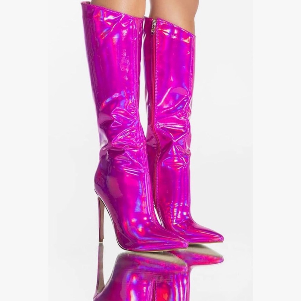 HiColor Pink Size 6 women's Faux Leather Tall Thin Heeled Boots